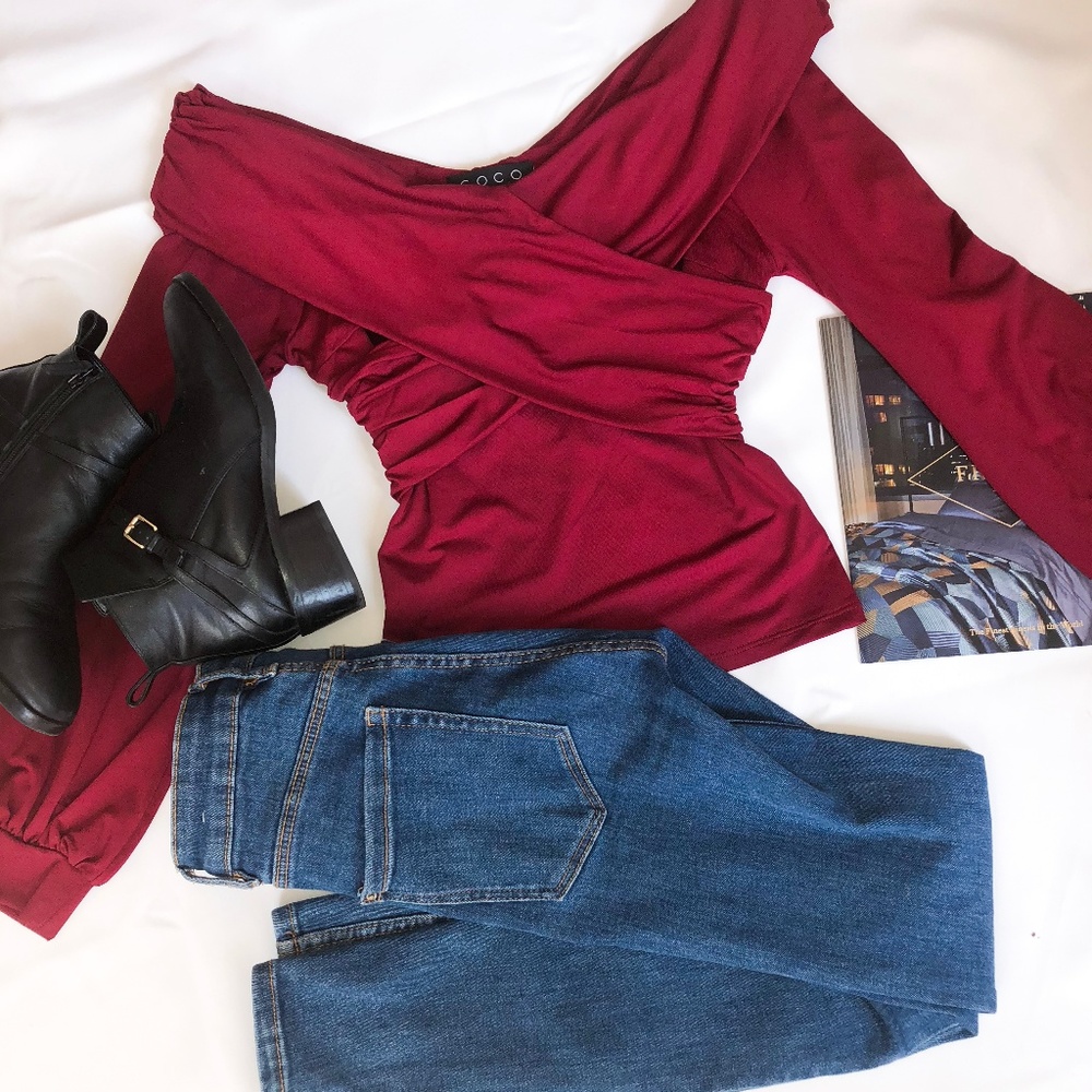 Red Off Shoulder Stretchy TOP